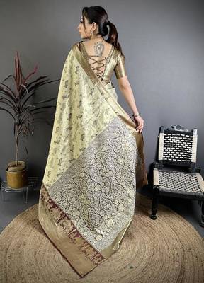 chiku-brown color kanjivaram silk blend zari woven sarees 3