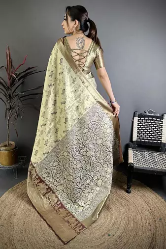 chiku-brown color kanjivaram silk blend zari woven sarees