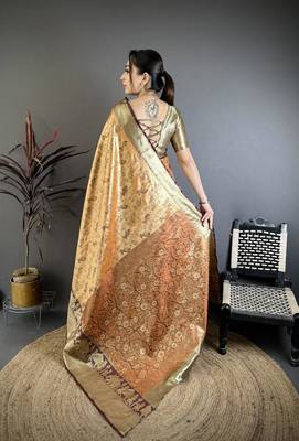 dark mustard-brown color kanjivaram silk blend zari woven sarees 2