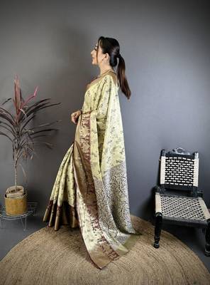 chiku-brown color kanjivaram silk blend zari woven sarees 4