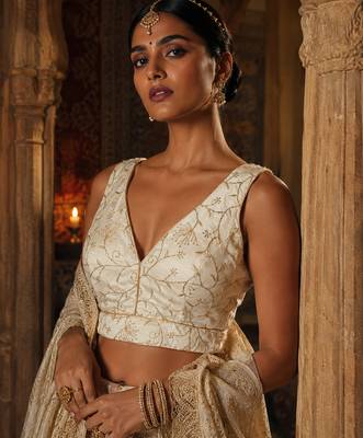 White embroidered fancydesigner saree blouse 1