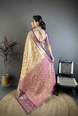 mustard-purple color kanjivaram silk blend zari woven sarees 2