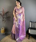 pink-blue color kanjivaram silk blend zari woven sarees