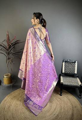 pink-blue color kanjivaram silk blend zari woven sarees 4