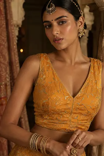 Yellow embroidered fancydesigner saree blouse
