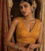 Yellow embroidered fancydesigner saree blouse