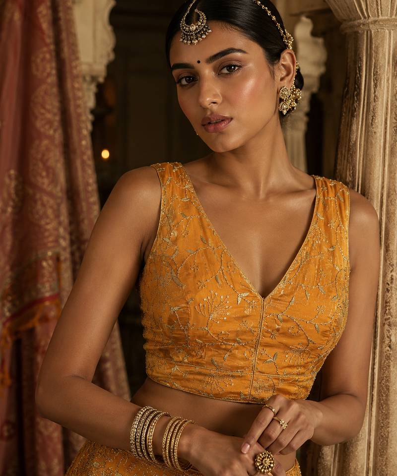 Yellow embroidered fancydesigner saree blouse
