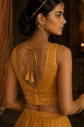 Yellow embroidered fancydesigner saree blouse