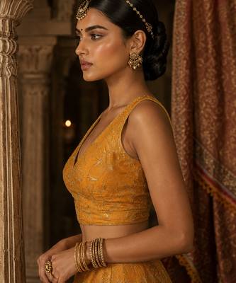 Yellow embroidered fancydesigner saree blouse 3