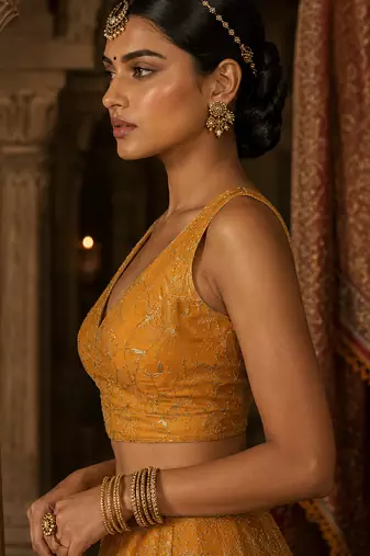 Yellow embroidered fancydesigner saree blouse