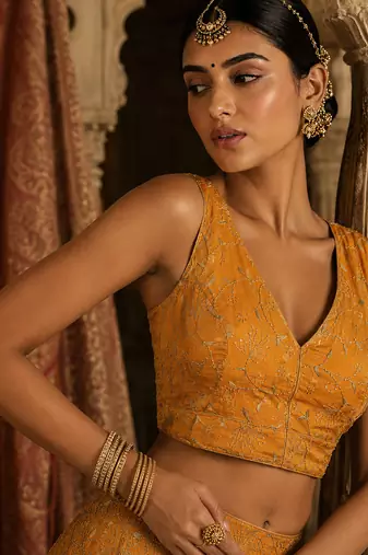 Yellow embroidered fancydesigner saree blouse
