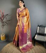 orange color kanchipuram silk blend zari woven sarees