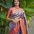 blue color kanjivaram silk blend zari weaving saree with blouse 