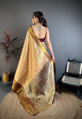 beige color kanchipuram silk blend zari woven sarees 5