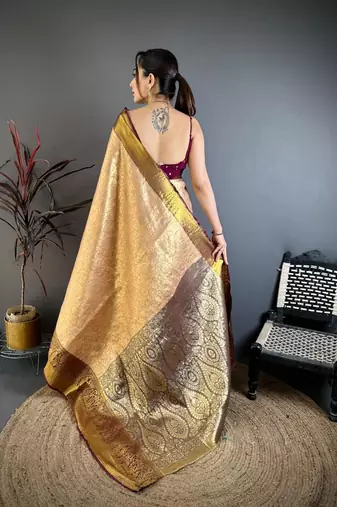 beige color kanchipuram silk blend zari woven sarees