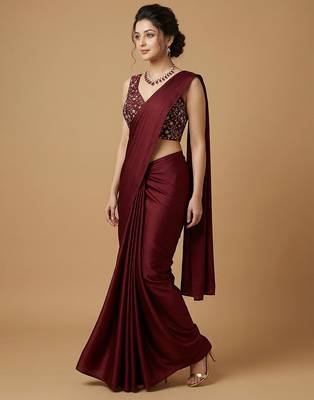 Maroon embroidered v neck designer saree blouse 4