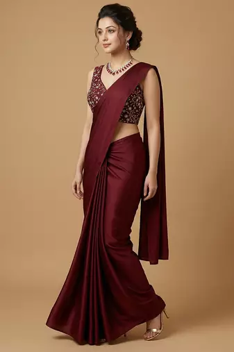 Maroon embroidered v neck designer saree blouse