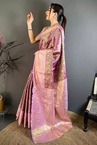 wine color kanchipuram silk blend zari woven sarees