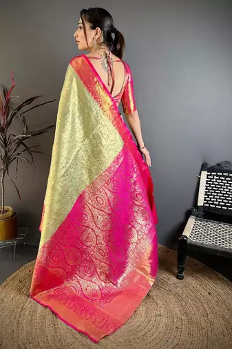 pista green color kanchipuram silk blend zari woven sarees