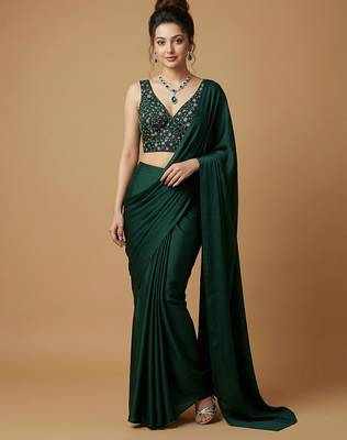 Emerald green embroidered v neck designer saree blouse 4
