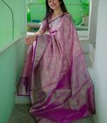 light pink -purple color kanjivaram silk blend flower zari weaving sarees