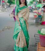 light pink -green color kanjivaram silk blend flower zari weaving sarees