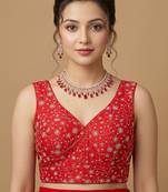 Light red embroidered v neck designer saree blouse