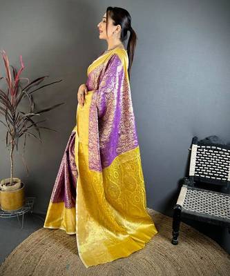 purple blue color kanchipuram silk blend zari woven sarees 2