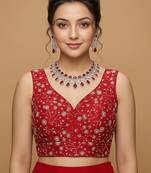 Red embroidered v neck designer saree blouse