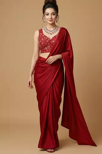 Red embroidered v neck designer saree blouse