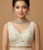 White embroidered v neck designer saree blouse