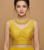 Yellow embroidered v neck designer saree blouse