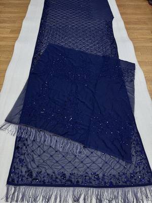 Neavy Blue Color Sequins And Embroidery Work Georgette Saree 3