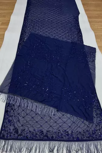 Neavy Blue Color Sequins And Embroidery Work Georgette Saree