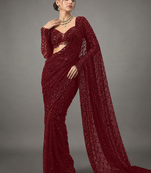 Maroon Color Sequins And Embroidery Work Georgette Saree