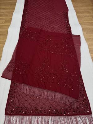 Maroon Color Sequins And Embroidery Work Georgette Saree 3