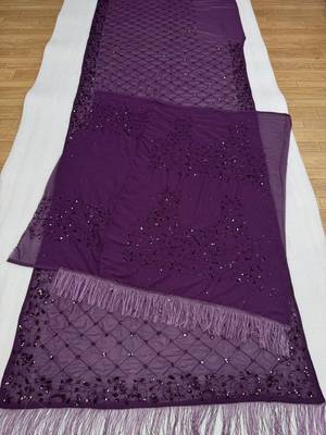 WINE Color Sequins And Embroidery Work Georgette Saree 2