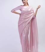 light pink sequins work silk blend saree