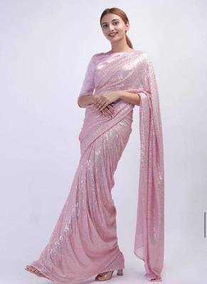 light pink sequins work silk blend saree 3