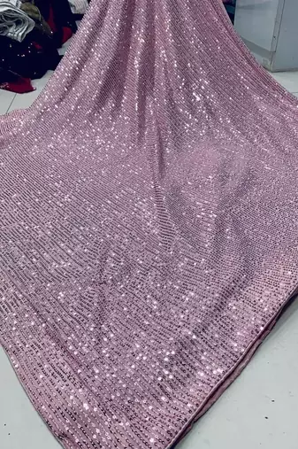 light pink sequins work silk blend saree