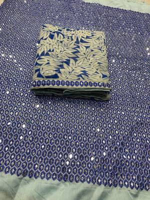 Ivory Printed Mirror Work Georgette Saree 5