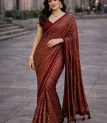 Red Color Sequins And Embroidery Work Georgette Saree
