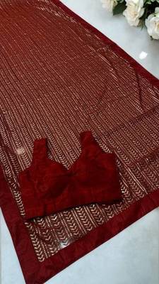 Red Color Sequins And Embroidery Work Georgette Saree 4