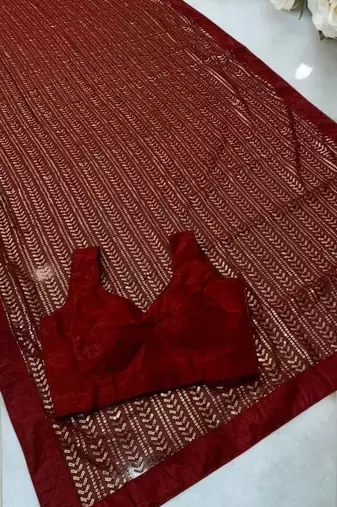 Red Color Sequins And Embroidery Work Georgette Saree