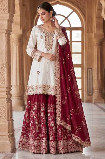 white pakistani ready-to-wear sharara set