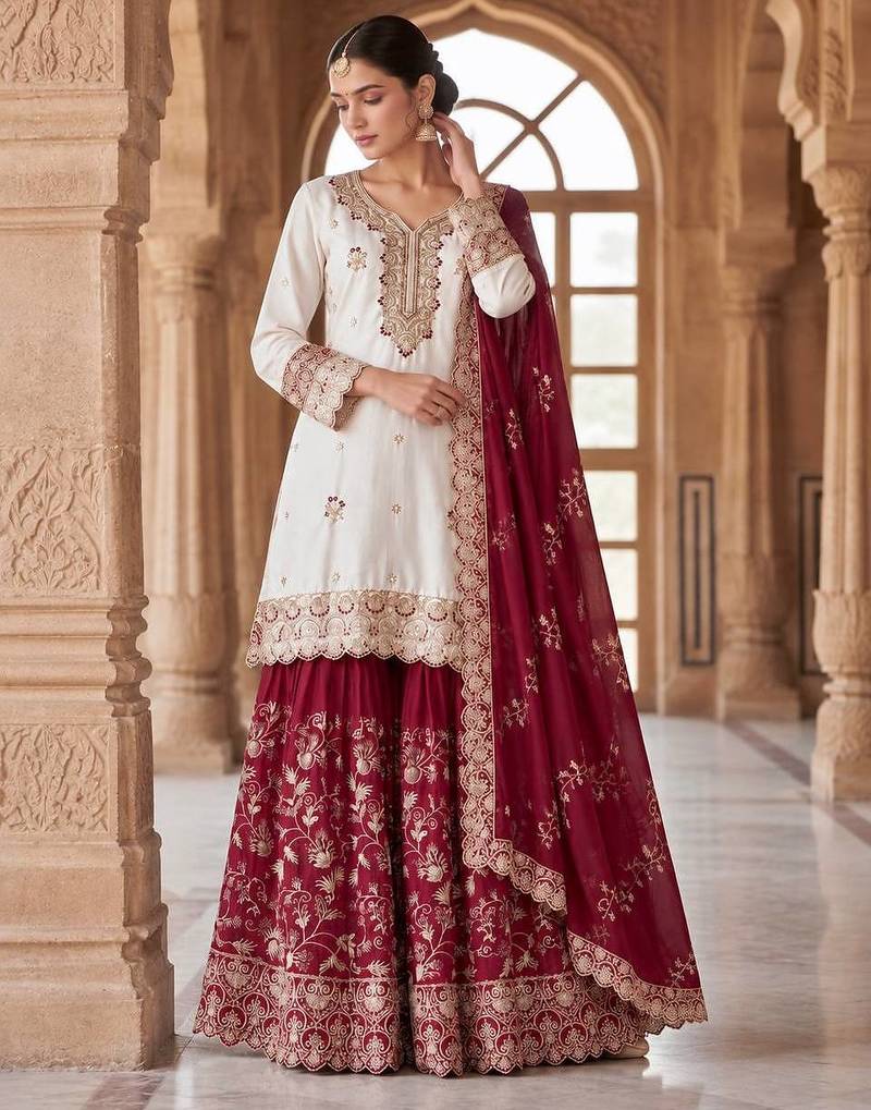 white pakistani ready-to-wear sharara set