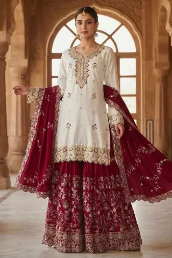 white pakistani ready-to-wear sharara set