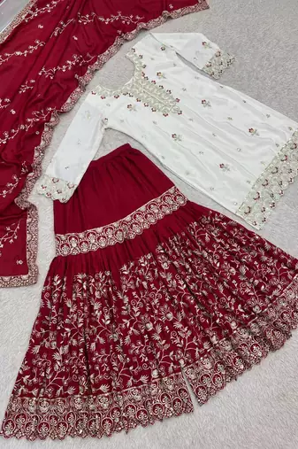 white pakistani ready-to-wear sharara set