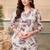 Cream purple floral printed rayon 2-pieces co-ord sets for women