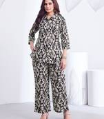 Black floral printed rayon 2-pieces co-ord sets for women